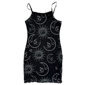 Romwe Womens Black Celestial Sun Moon Mesh Mini Bodycon Dress Size M Medium